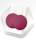 Dark Fuchsia Leather Disc Earrings