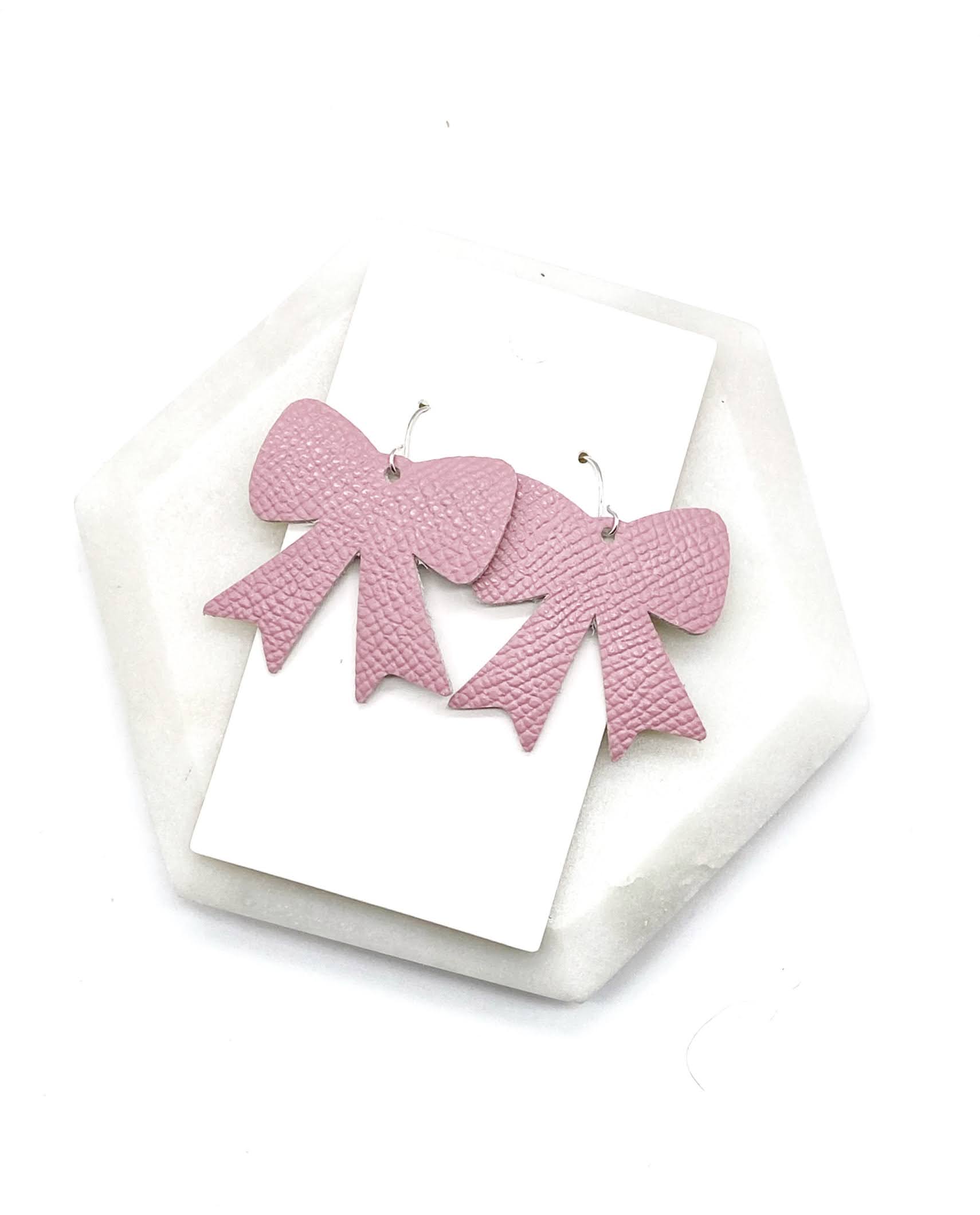 Pink Bow Leather Earrings