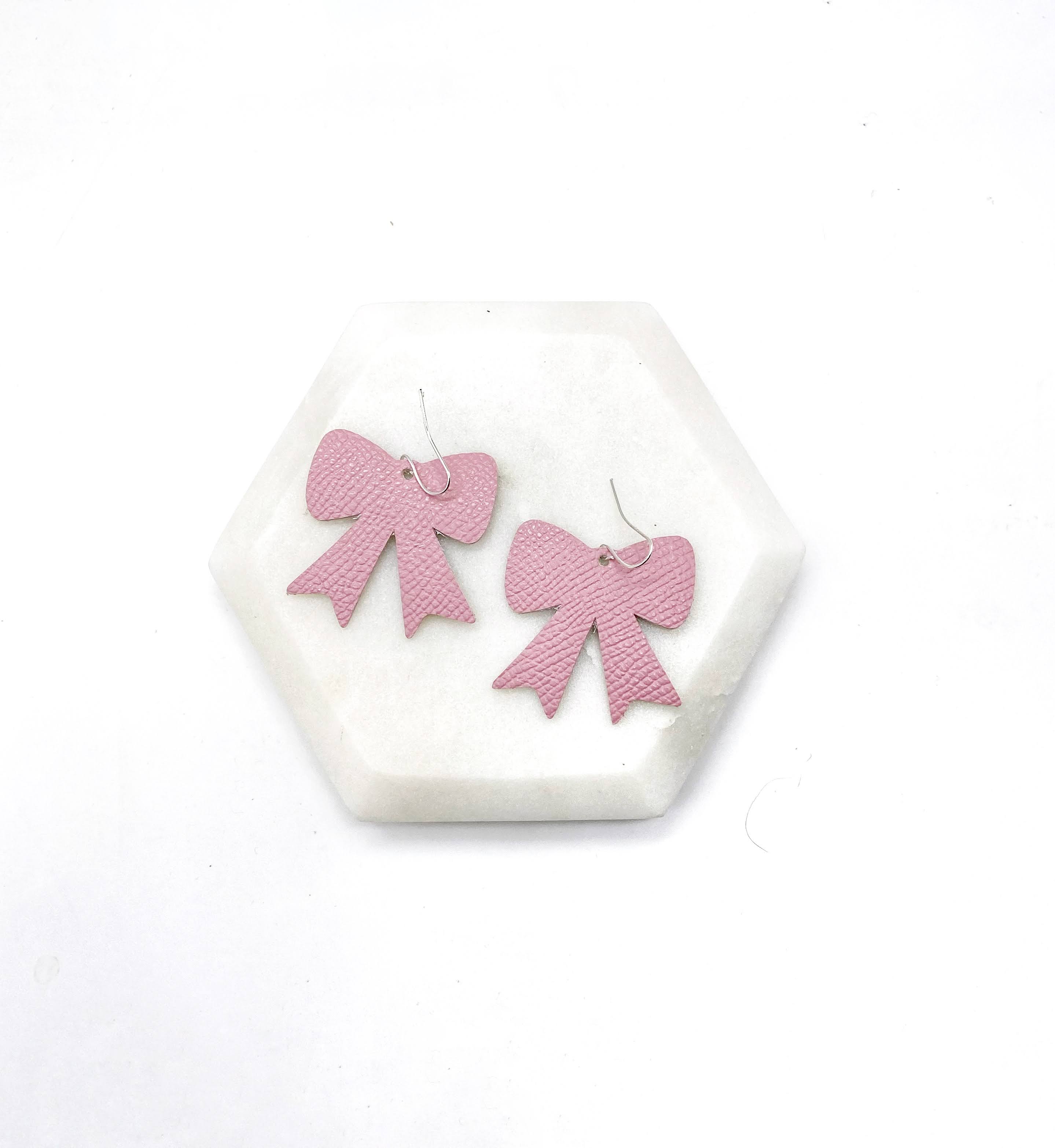 Pink Bow Leather Earrings