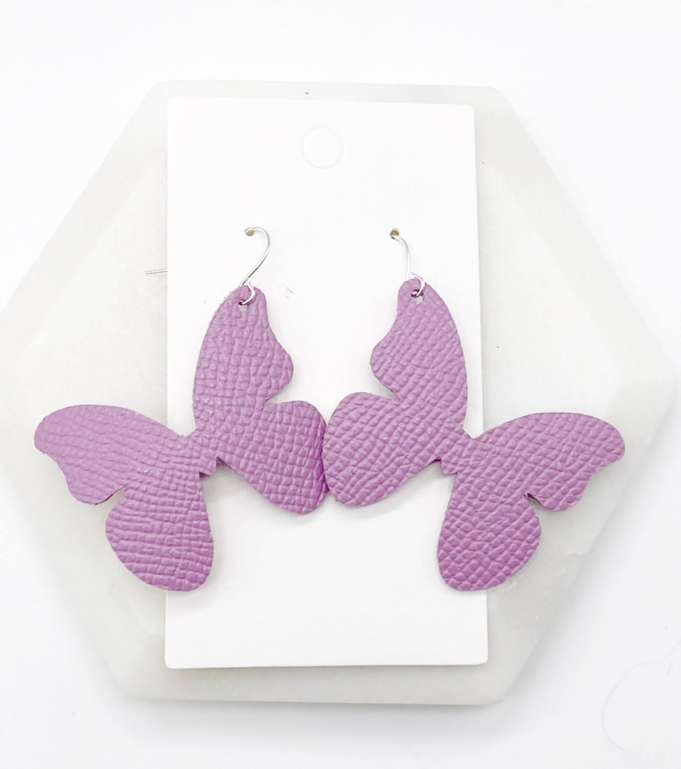 Lilac Butterfly Leather Earrings