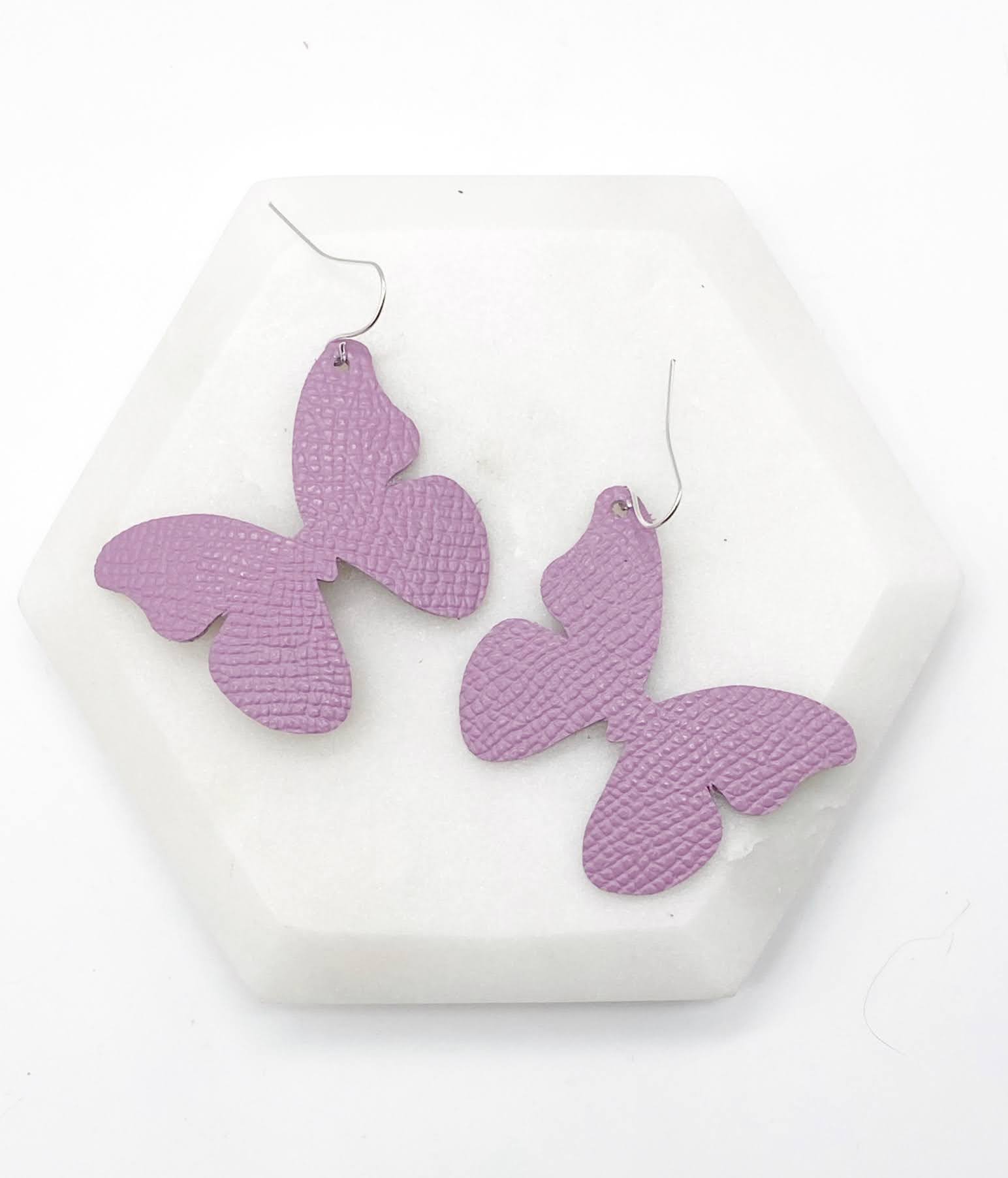 Lilac Butterfly Leather Earrings