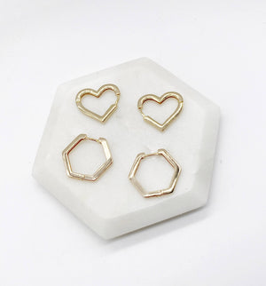 Gold Heart Statement Huggie Earrings