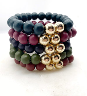 Fall Wood Bead Bracelet Stack