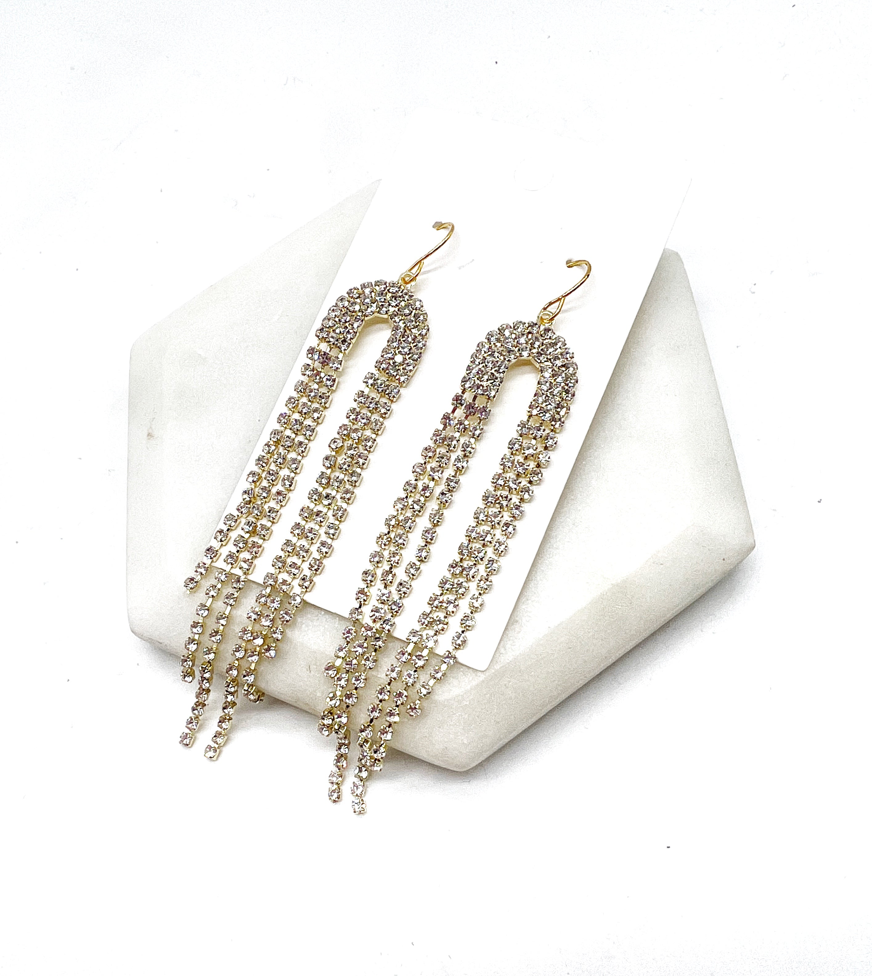 Rhinestone Falling Arch Statement Earrings