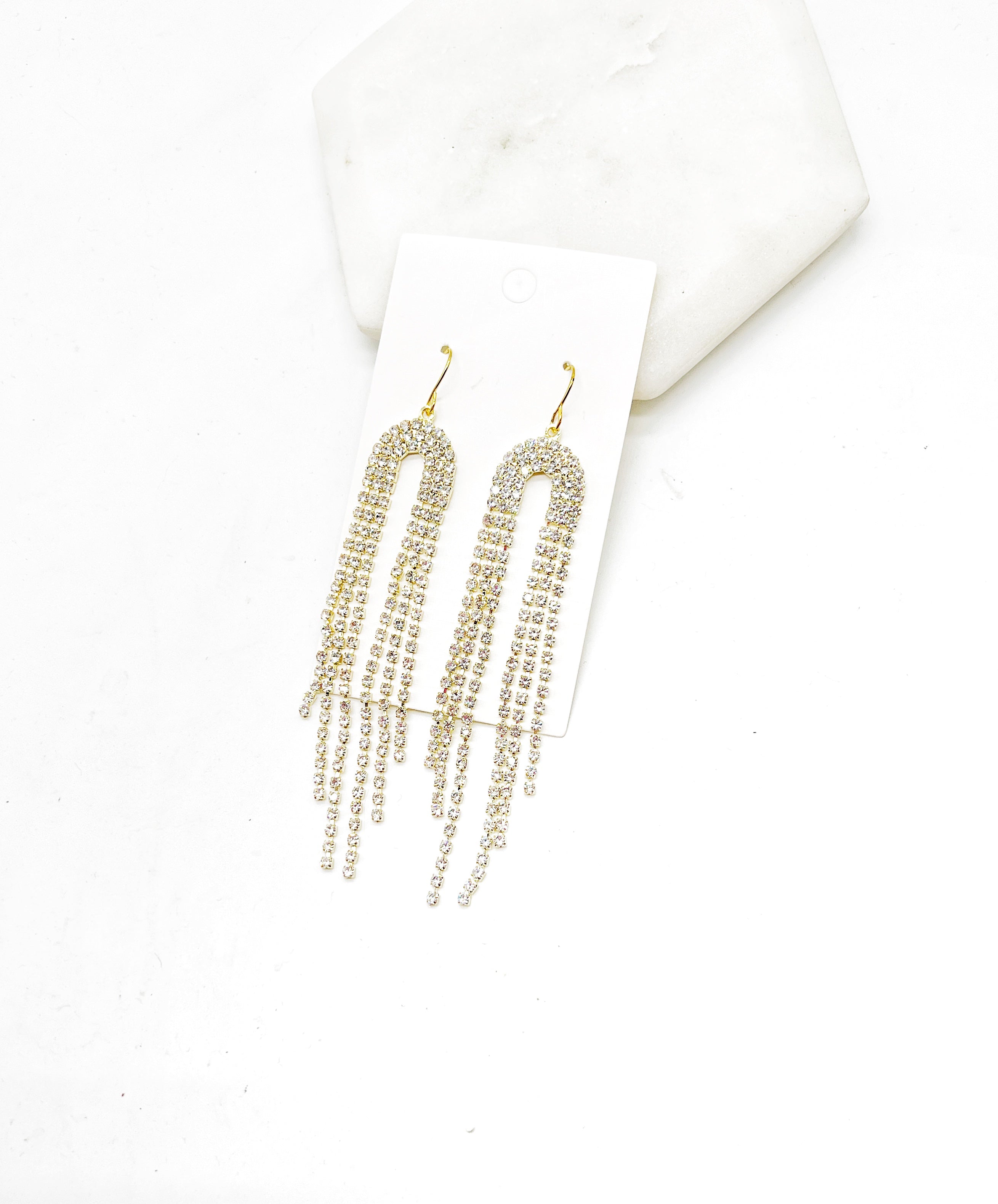 Rhinestone Falling Arch Statement Earrings