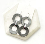 Grey Glitter Leather Circle Duo Earrings