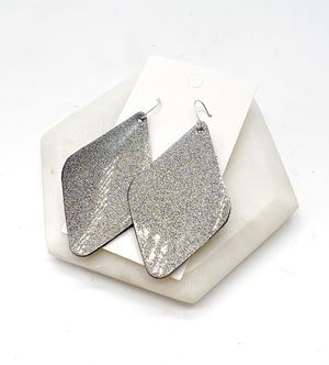 Grey Glitter Leather Diamond Earrings