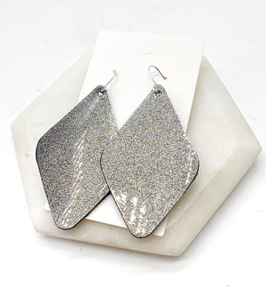 Grey Glitter Leather Diamond Earrings