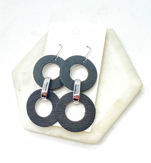 Black Leather Circle Duo Earrings