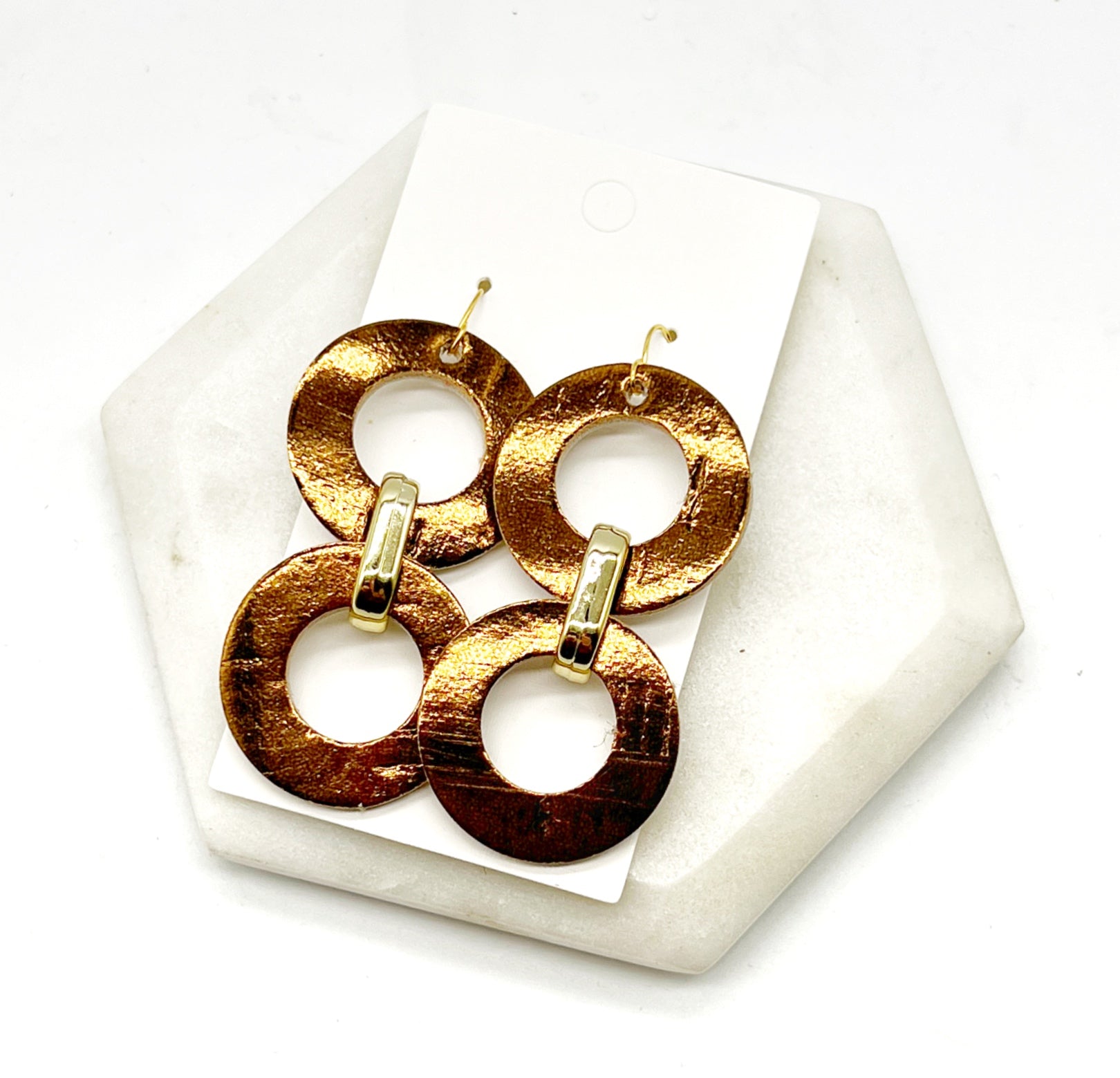 Bronze Cork Leather Circle Duo Earrings