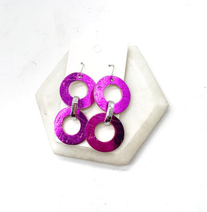 Fuchsia Leather Circle Duo Earrings