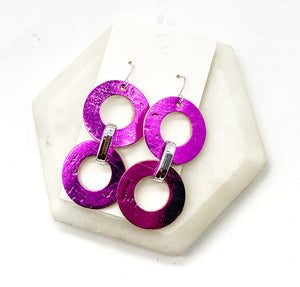 Fuchsia Leather Circle Duo Earrings