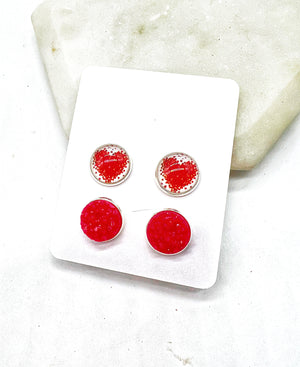 Red Heart Stud Set Earrings