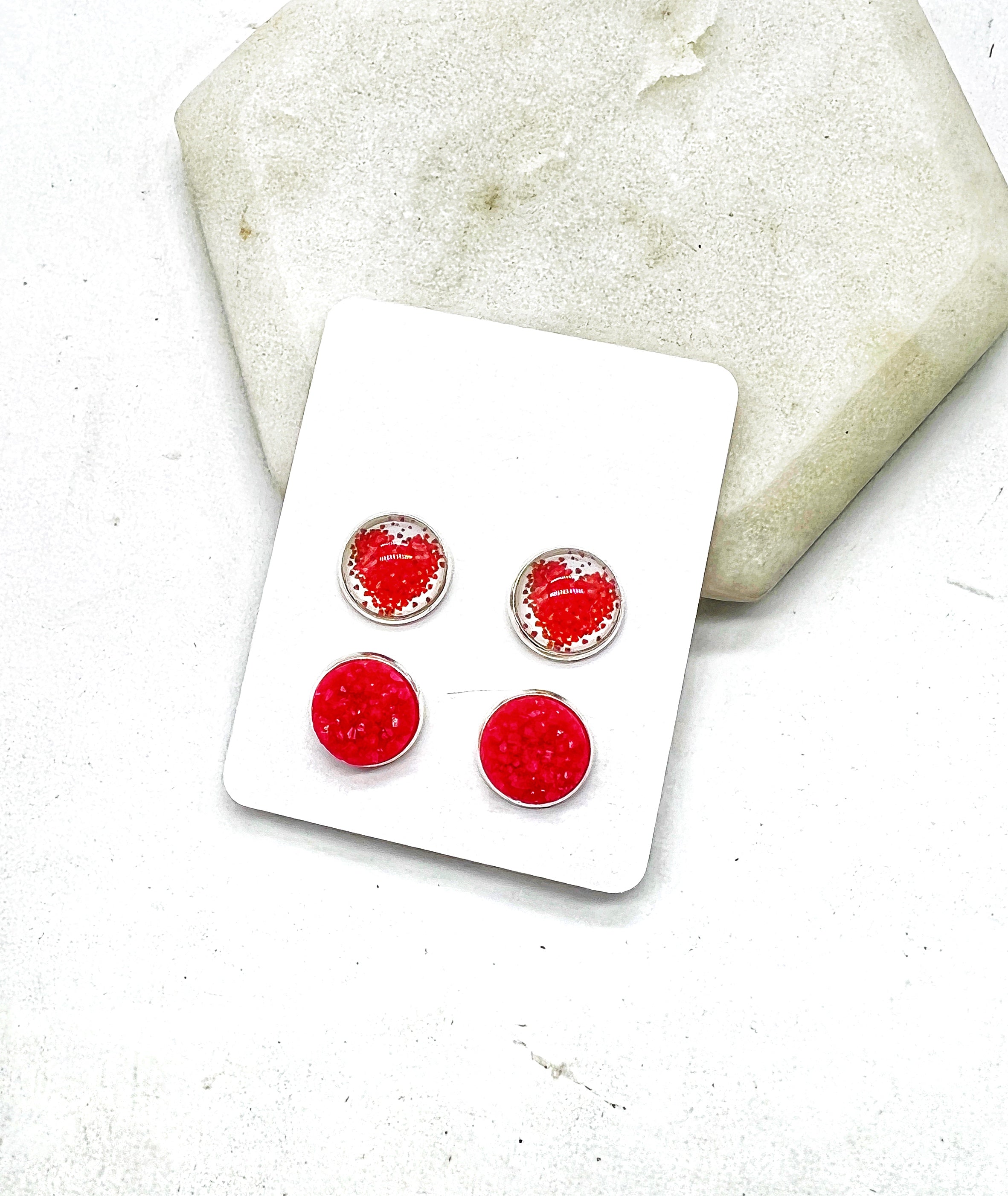 Red Heart Stud Set Earrings