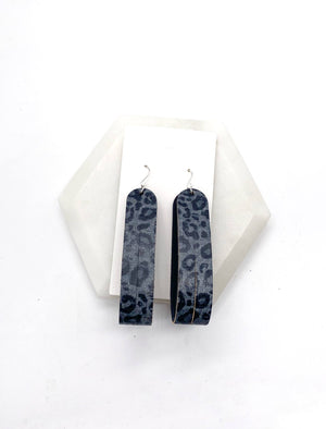 Grey Leopard Cork Sliced Hoop Leather Earrings