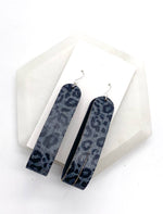 Grey Leopard Cork Sliced Hoop Leather Earrings