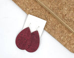 Cranberry Cork Bonded to Leather Teardrop Earrings
