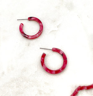 Red Pink Mini Hoop Acrylic Earrings