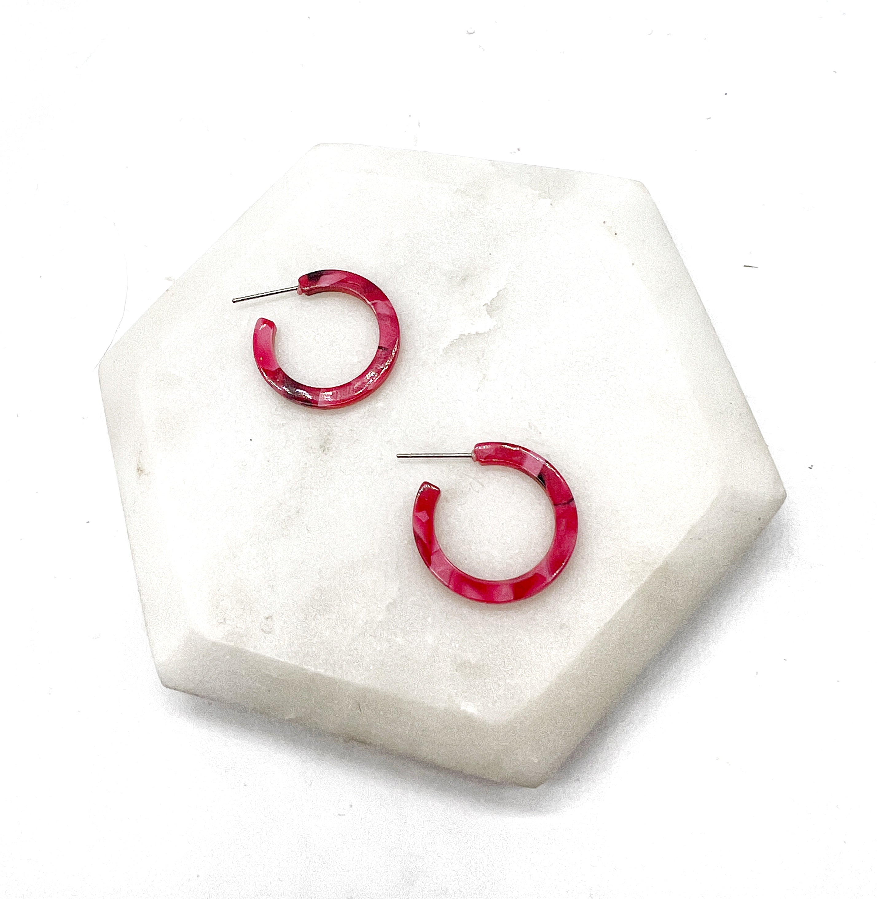 Red Pink Mini Hoop Acrylic Earrings