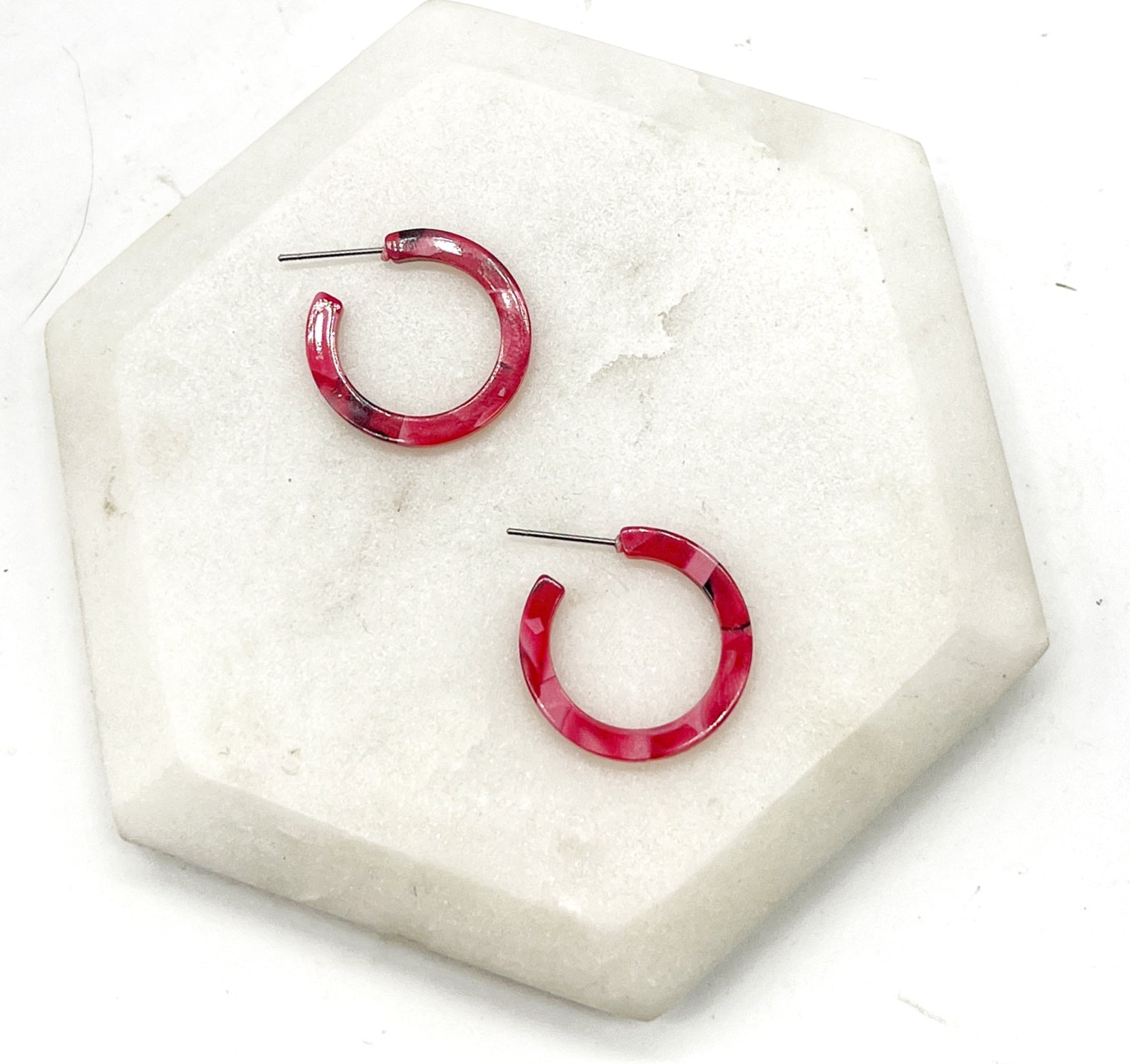 Red Pink Mini Hoop Acrylic Earrings