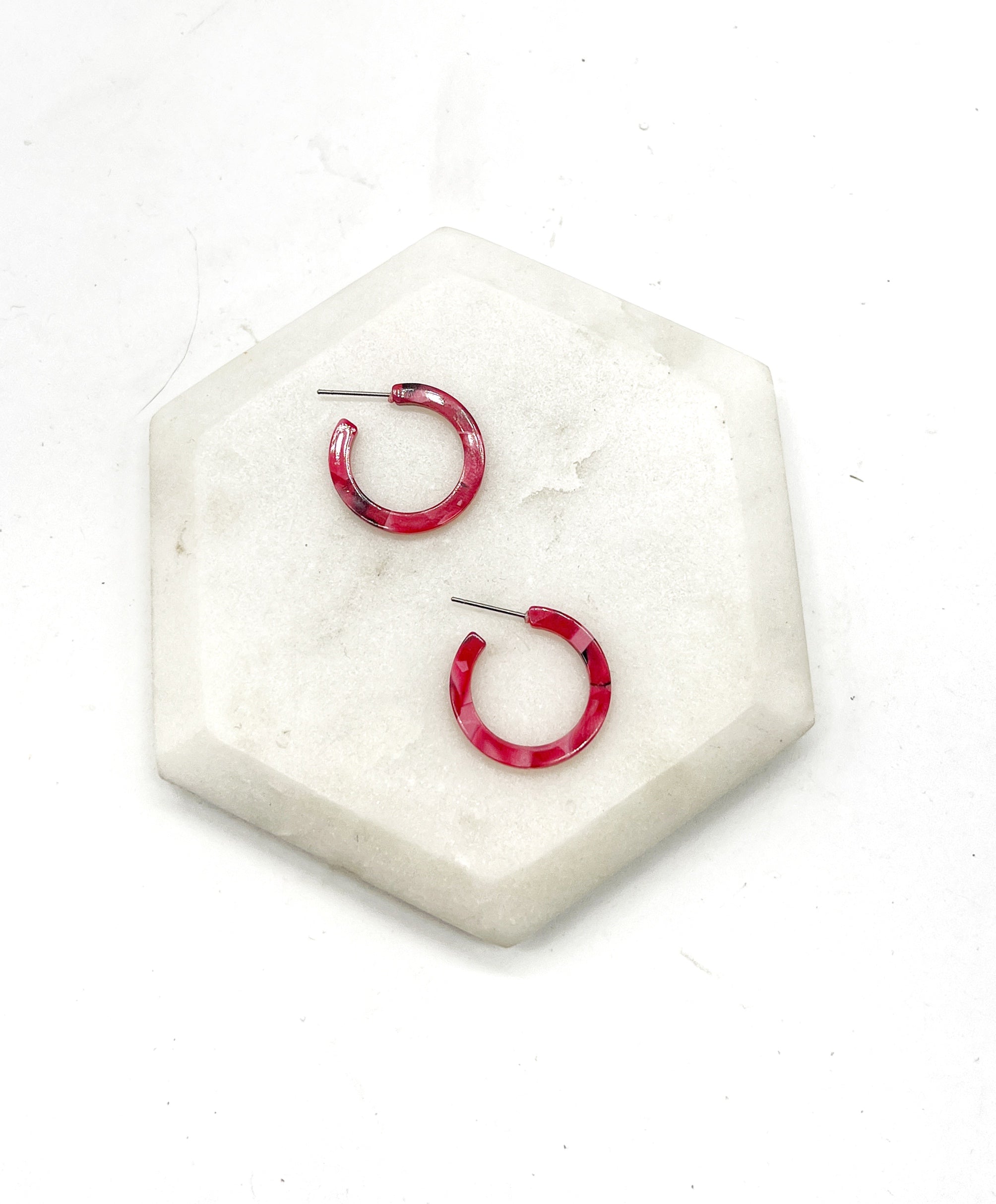 Red Pink Mini Hoop Acrylic Earrings