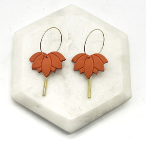 Rust Lotus Acrylic and Gold Earrings