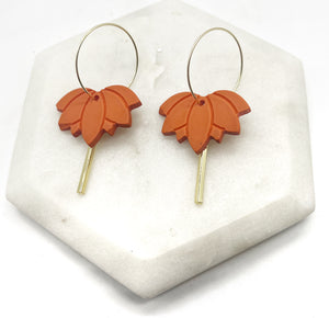 Rust Lotus Acrylic and Gold Earrings