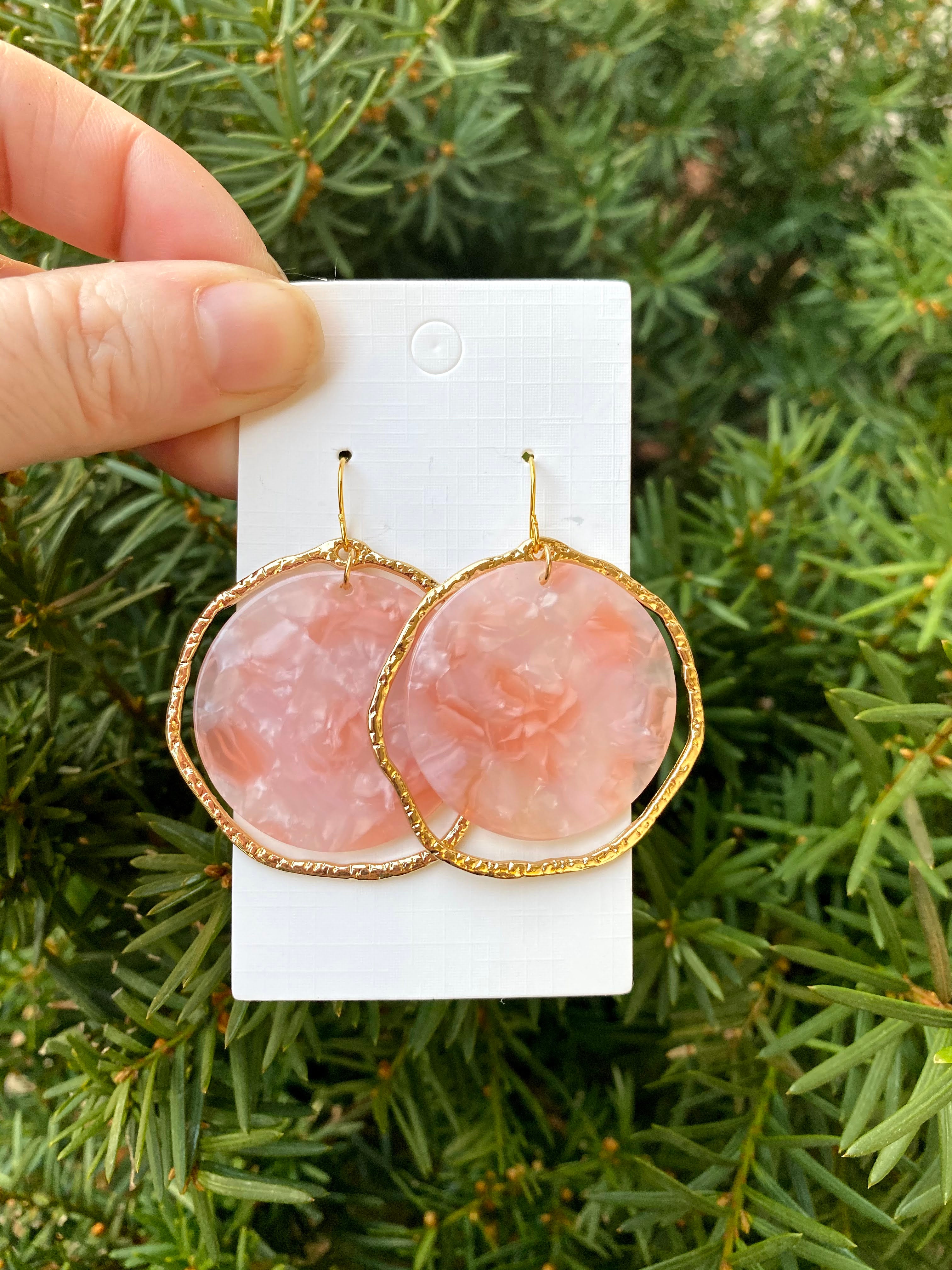 Pink Disc Chandelier Earrings