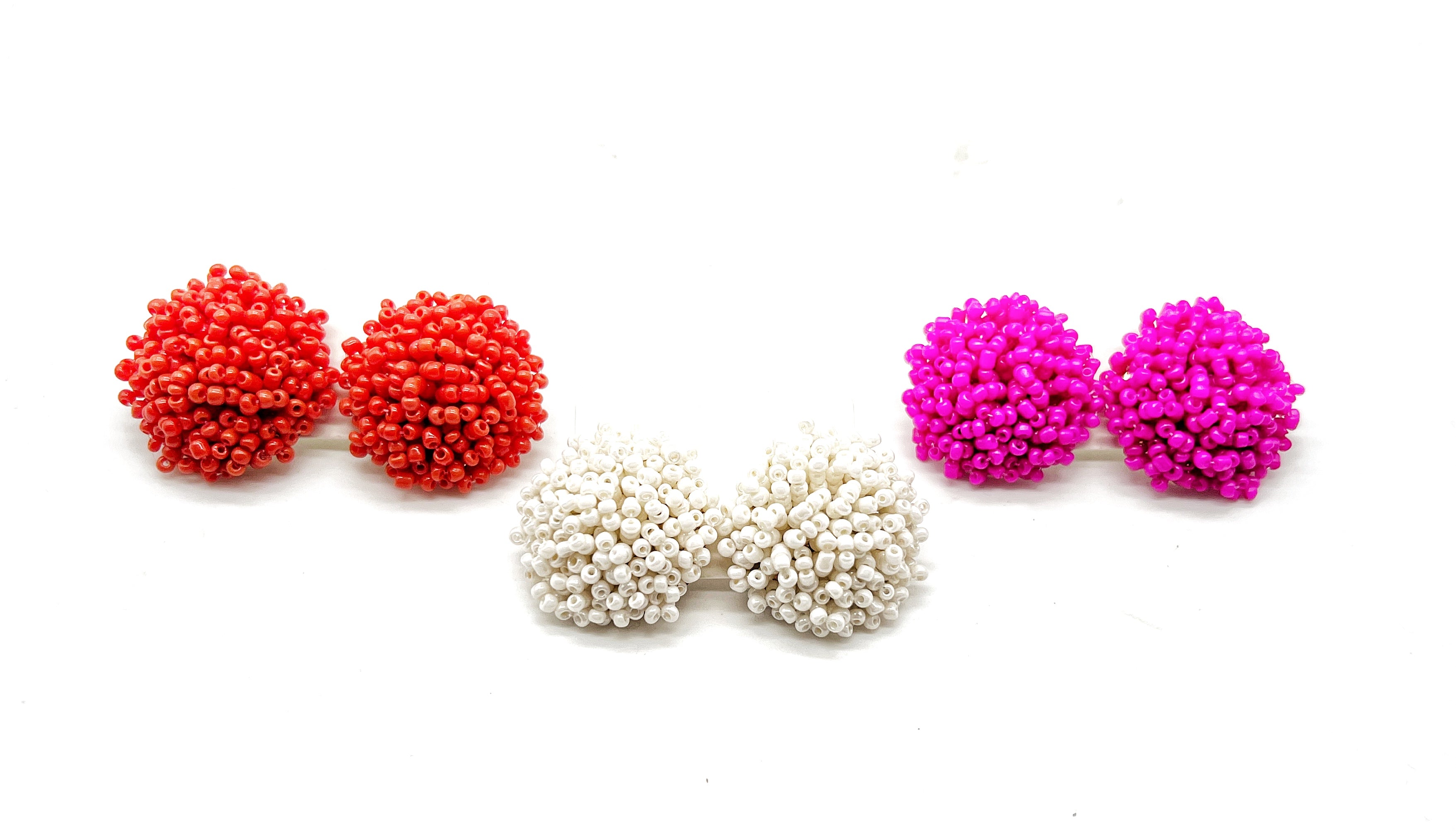Red Pom Seed Bead Statement Stud