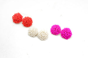 Red Pom Seed Bead Statement Stud