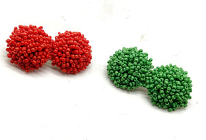 Green Pom Seed Bead Statement Stud