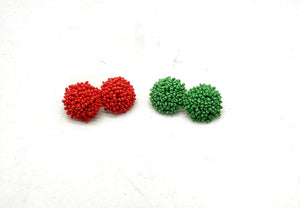 Green Pom Seed Bead Statement Stud