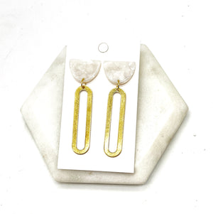 Ivory Gold Oval Long Drop Earrings