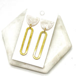 Ivory Gold Oval Long Drop Earrings