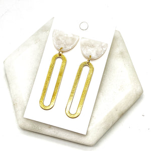 Ivory Gold Oval Long Drop Earrings