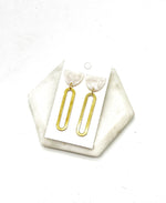 Ivory Gold Oval Long Drop Earrings