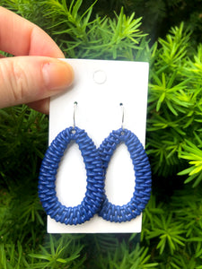 Royal Blue Raffia Teardrop Silhouette Earrings