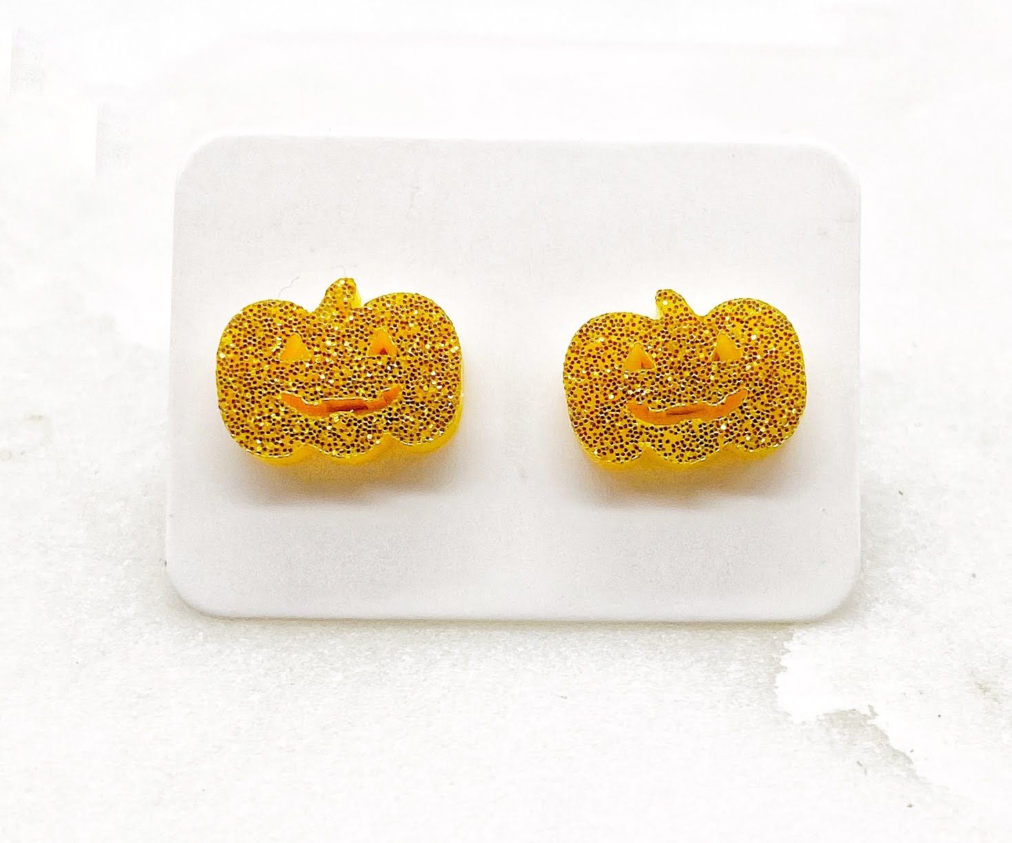 Orange Glitter Pumpkin Acrylic Stud Earrings
