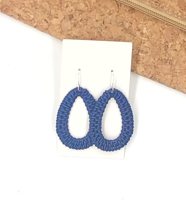 Royal Blue Raffia Teardrop Silhouette Earrings