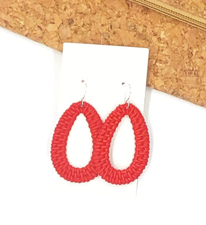 Red Raffia Teardrop Silhouette Earrings