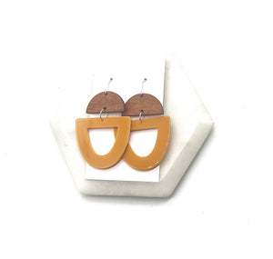 Mustard Yellow Deco Cutout Acrylic and Wood Earrings