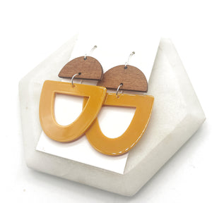 Mustard Yellow Deco Cutout Acrylic and Wood Earrings