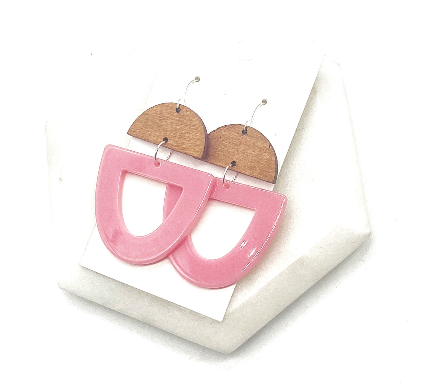 Pink Deco Cutout Acrylic and Wood Earrings