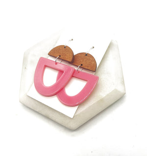Pink Deco Cutout Acrylic and Wood Earrings