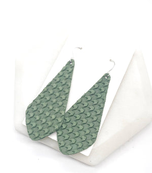 Olive Green Embossed The Em Leather Earrings