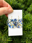 Blue and Gold Crescent Acrylic Earrings