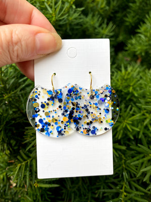 Blue and Gold Crescent Acrylic Earrings