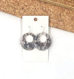 Grey and White Acrylic Cutout Circle Earrings