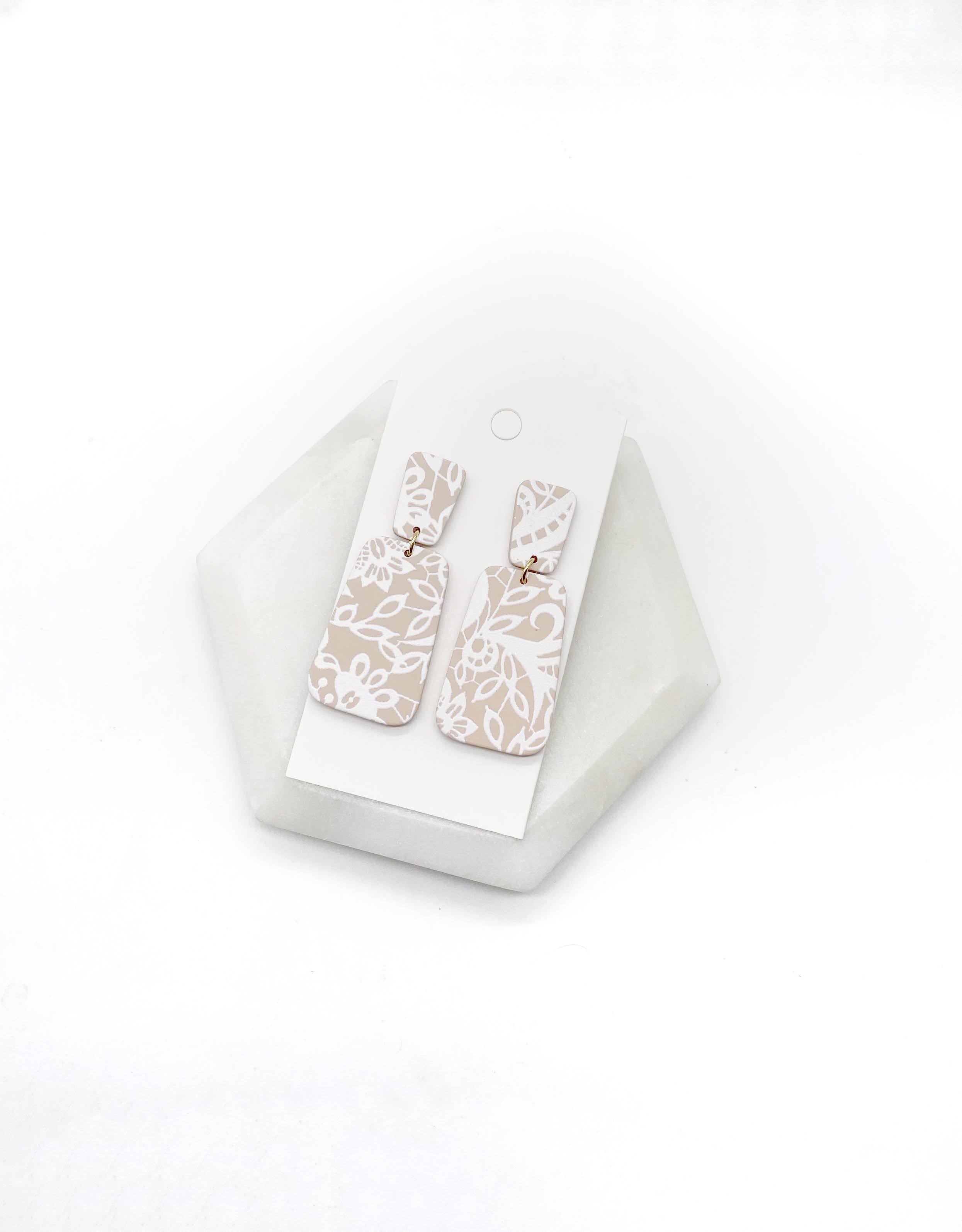 Nude and White Lace Acrylic Belle Earrings