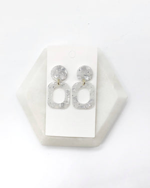 Silver Sparkle Mod Recdangle Acrylic Earrings